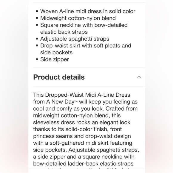 Women's Dropped Waist Midi A-Line
Dress - A New Day™ Cream new - Picture 4 of 5